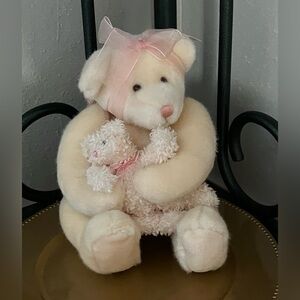 Gund Mother Bear Holding Baby Cream Plush 14 inch with Pink Backpack 46236